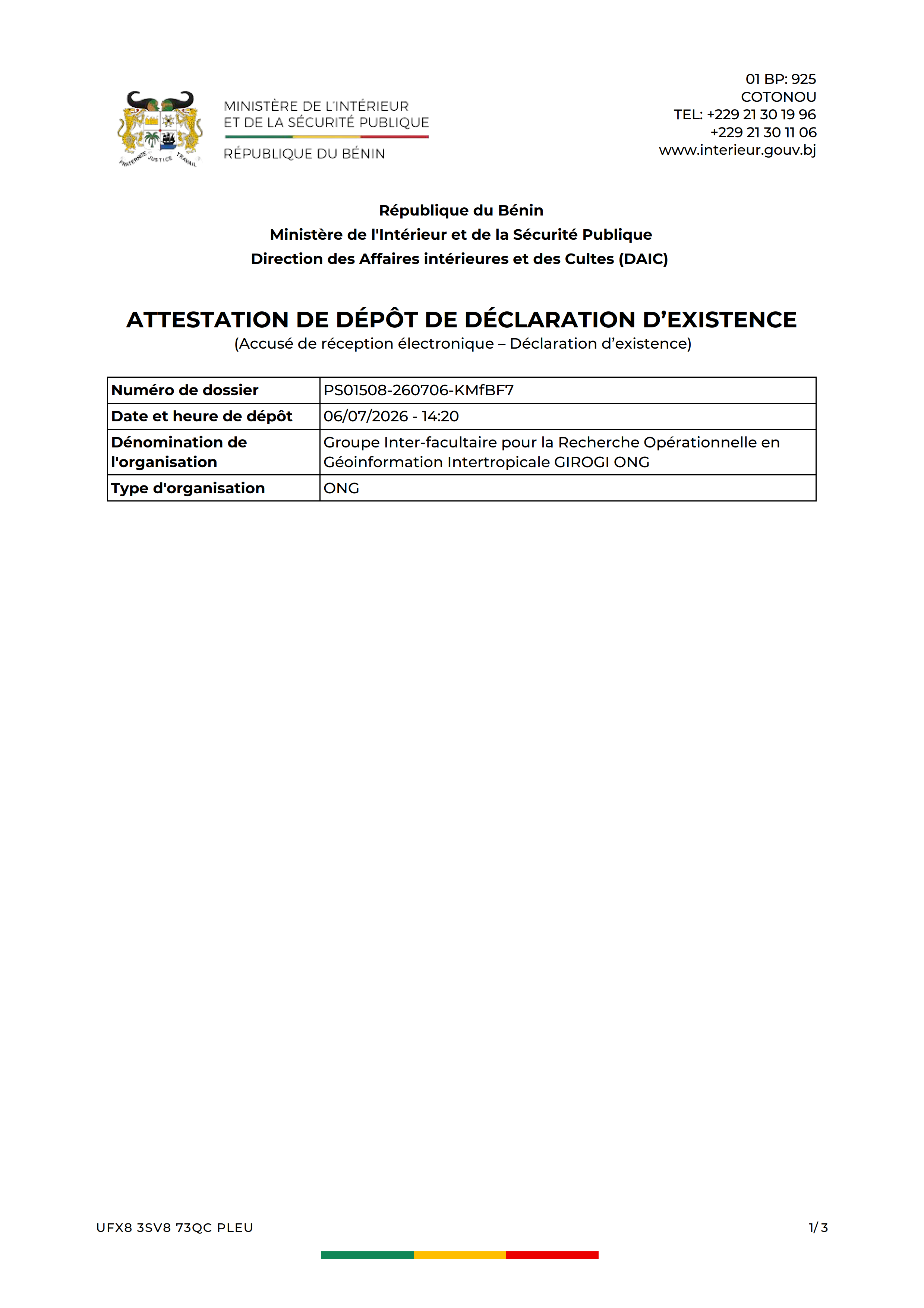Reregistrement P1